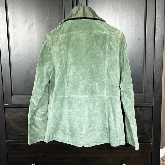 Bernardo Genuine Suede Leather Lined Jacket Zip Front w/ Pockets, Green, Medium - Picture 3 of 14